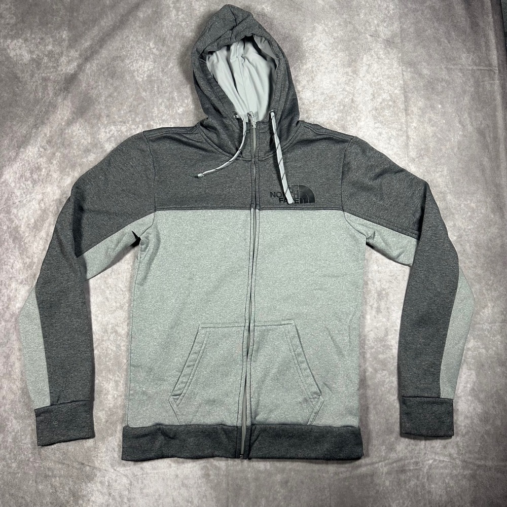 The North Face Men S Gray Colorblock Full Zip Fleece Hoodie Thumbholes Athletic